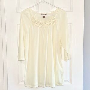 White Stag Plus Size Cream Sheer Blouse | Lace Detail | Flowy Tunic | 3/4 Sleeve